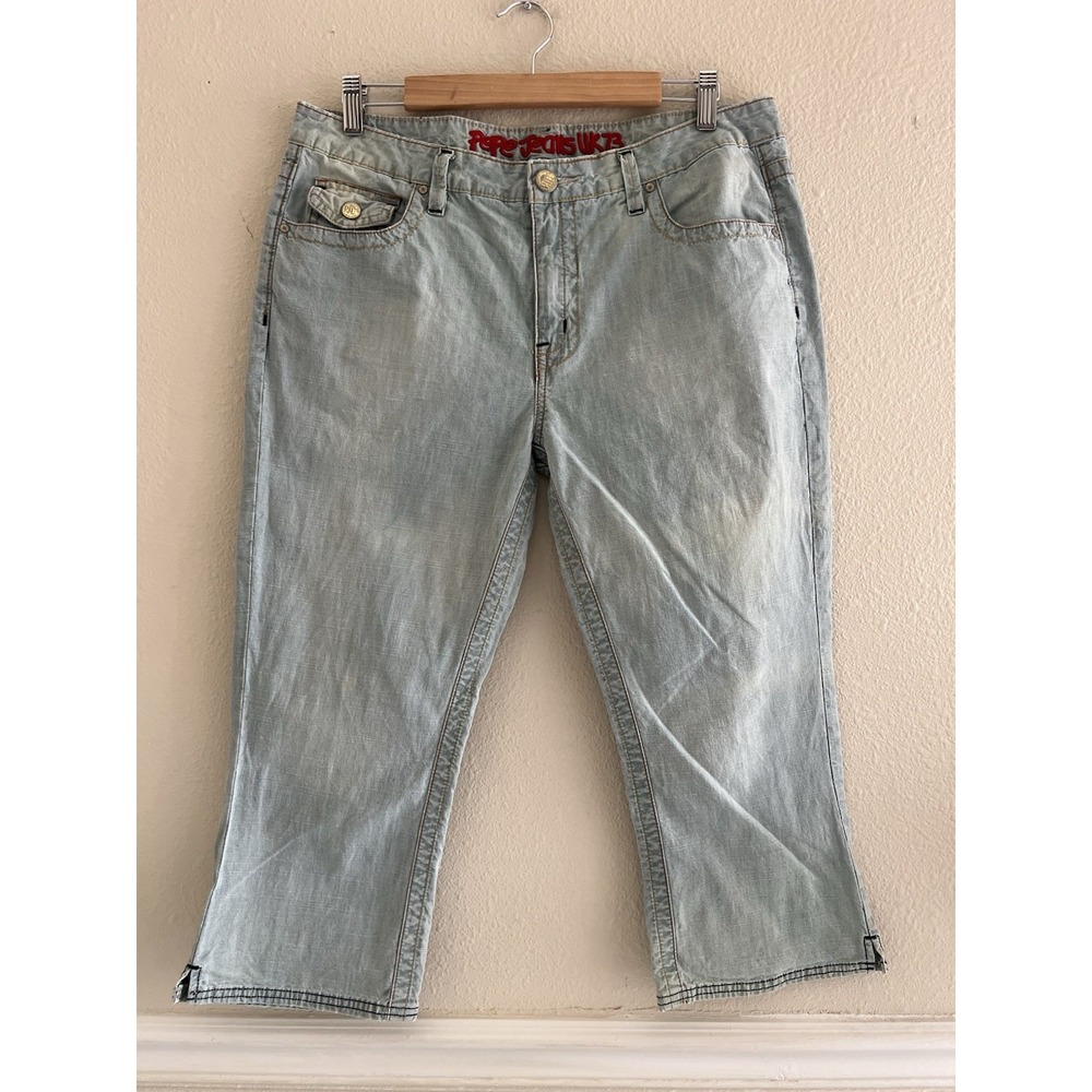Vintage Pepe Jeans London Y2K Capri Pants Womens Size 34 Light Wash Cropped